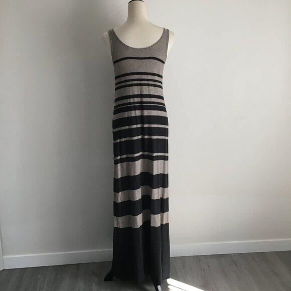 VINCE Taupe Dark Gray Striped Sleeveless Knit Maxi Dress - Picture 7 of 10